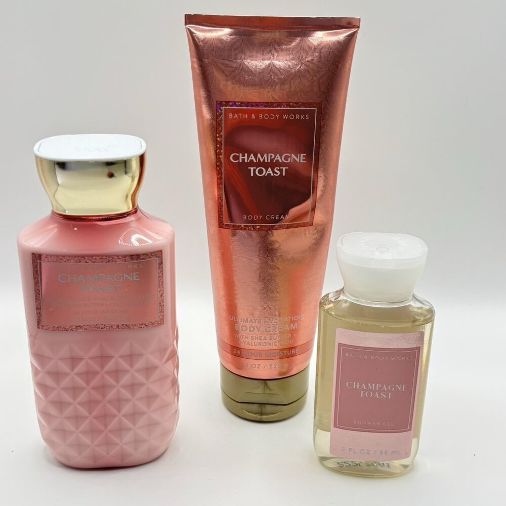 Bath & Body Works Champagne Toast 3pc Set Body Cream, Lotion,  Travel Shower Gel